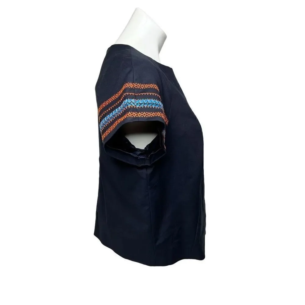 Brooks Brothers NWT navy blue tailored short sleeve top with embroidered sleeves